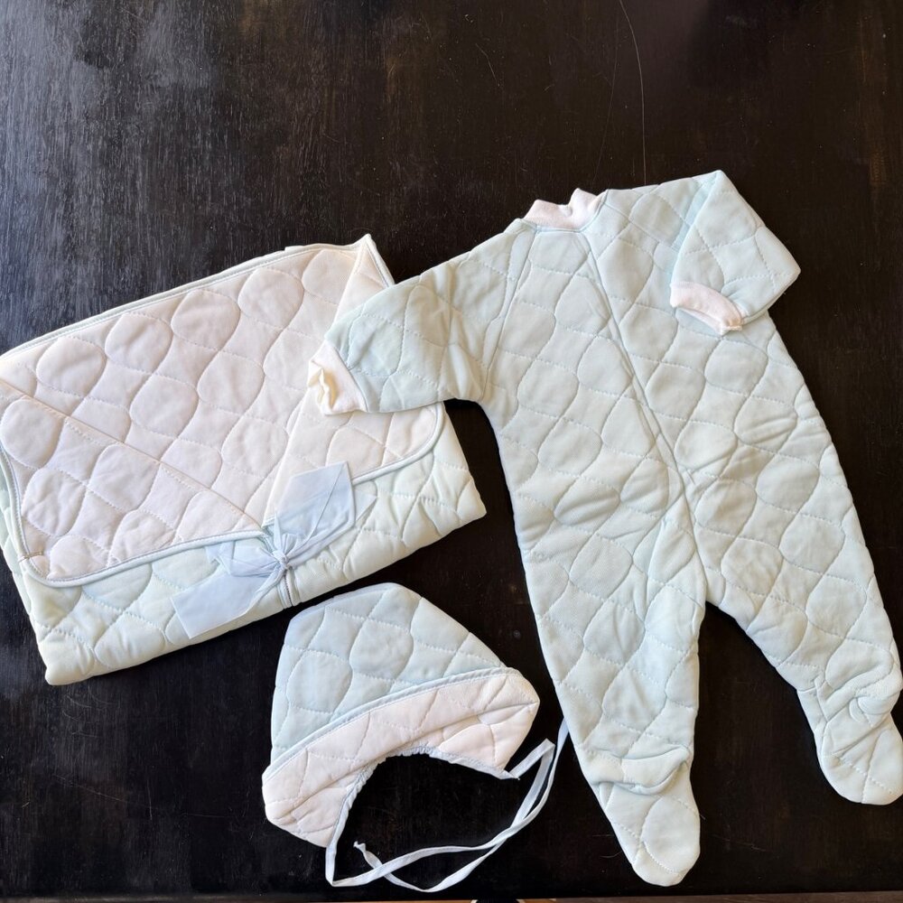 1970s Vintage Baby Quilted Bunting Sleeper Bonnet Quiltex Boxed